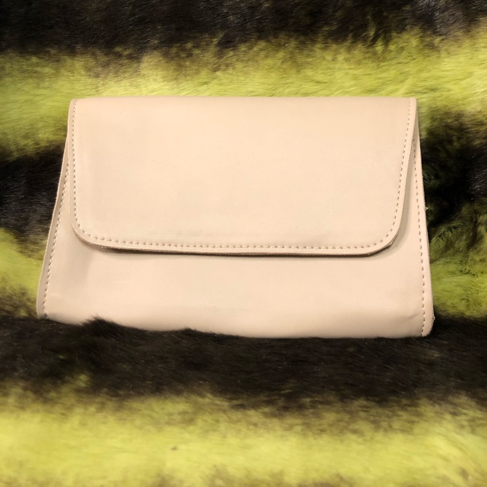 October Jaipur vegan leather cream tan clutch NEW